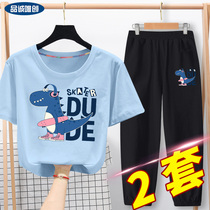 Childrens clothing boys short sleeve summer clothing 2021 New Chinese children spring clothing cotton T-shirt childrens sports two-piece set