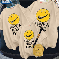 A family of three four 2021 New Tide mother and child mother and daughter Summer dress foreign summer smile face short sleeve t-shirt