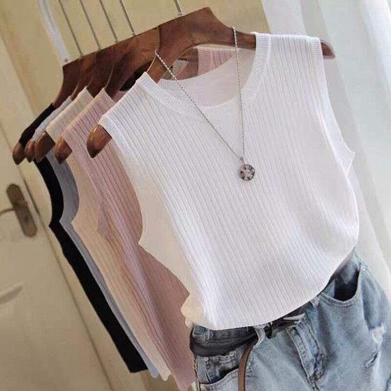 2024 summer inner vest for women outer wear T-shirt sleeveless knitted top loose large size bottoming shirt thin suspender