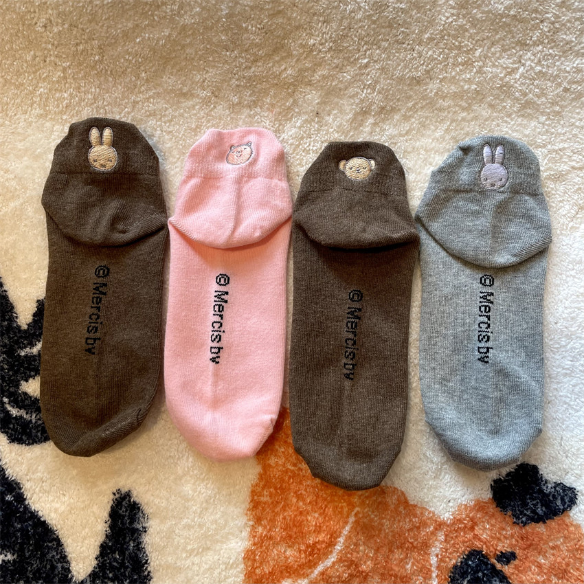 Day D Cartoon Cute Mi Flying Small Rabbit Bori Silk Small Bear Embroidery Boat Socks Girls Adults Comfort 100 Hitch Socks Cotton-Taobao
