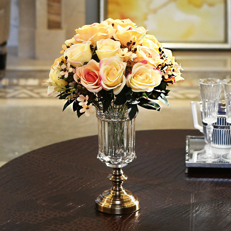 European-style transparent glass simulation dried flower set living room vase living room TV cabinet table decoration American decoration