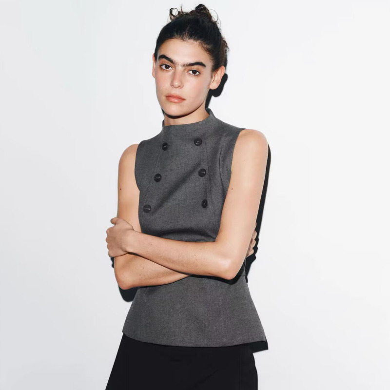 3067146 Za's 2025 Autumn New Product, Elegant Slim-Fit Buttoned High-Neck Sleeveless Top Vest 3067146 3067146 Za's 2025 Autumn New Product, Elegant Slim-Fit Buttoned High-Neck Sleeveless Top Vest 3067146