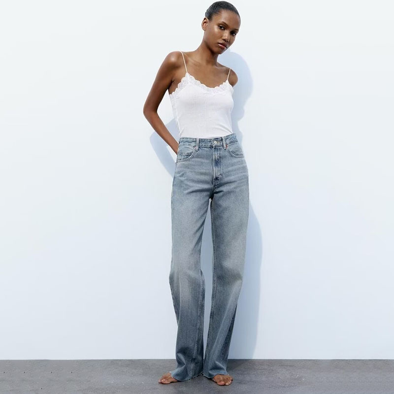 6045022 Za Summer New Women's Fashion High-Waisted Casual Loose Wide-Leg Jeans 6045022 400