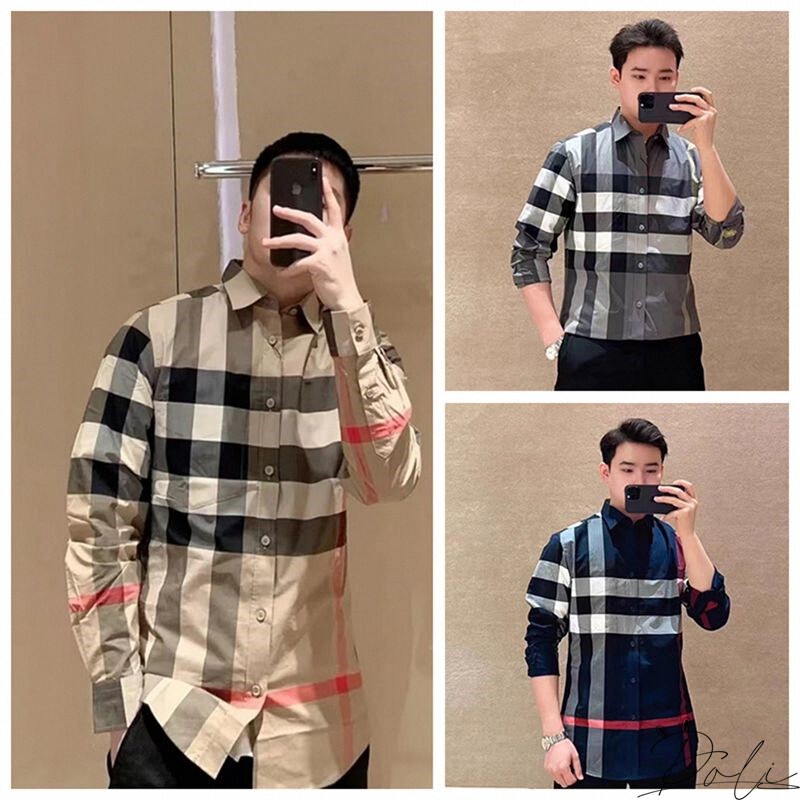 Burberry/Burberry New Model Burberry Embroidered Letter Plaid Color-Block Shirt for Men, Shirt Jacket for Women