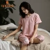 Đồ ngủ Dolamei của phụ nữ mùa hè cotton tinh khiết ngắn tay quần cắt ngắn hai mảnh phong cách Hàn Quốc tươi áo pull cổ chữ v phù hợp với dịch vụ tại nhà - Cha mẹ và con Cha mẹ và con