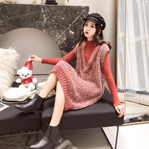 @Two-piece sundress loose sweater pullover womens suit fashion base shirt net infrared set new 2020 autumn