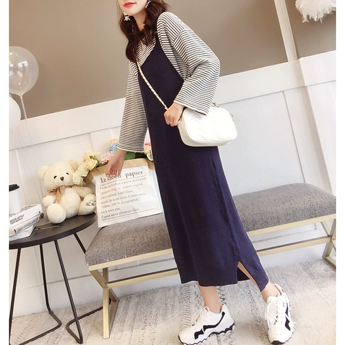 Комплект, свитер, длинное модное демисезонное платье, длина миди, популярно в интернете, 2018