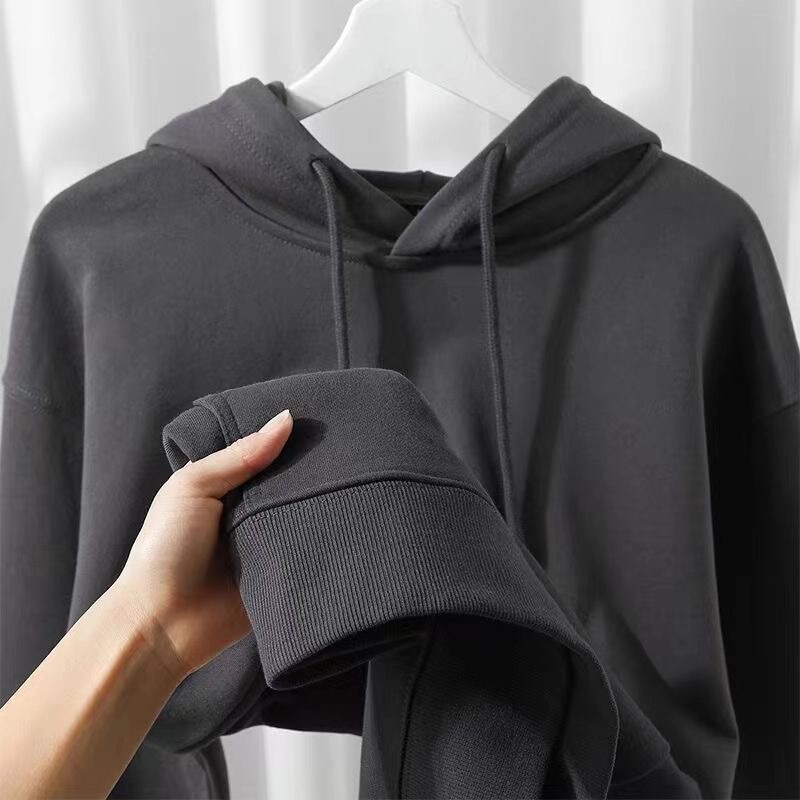 High-End Gray 500g Heavyweight American-Style Solid Color Hoodie, Pure Cotton, Loose Fit, Versatile Unisex Autumn Jacket High-End Gray 500g Heavyweight American-Style Solid Color Hoodie, Pure Cotton, Loose Fit, Versatile Unisex Autumn Jacket