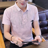 Áo thun nam tay ngắn mùa hè ve áo trẻ trung Một nửa tay áo Polo Xu hướng áo thun nam Áo thun sinh viên Hàn Quốc - Polo polo nam