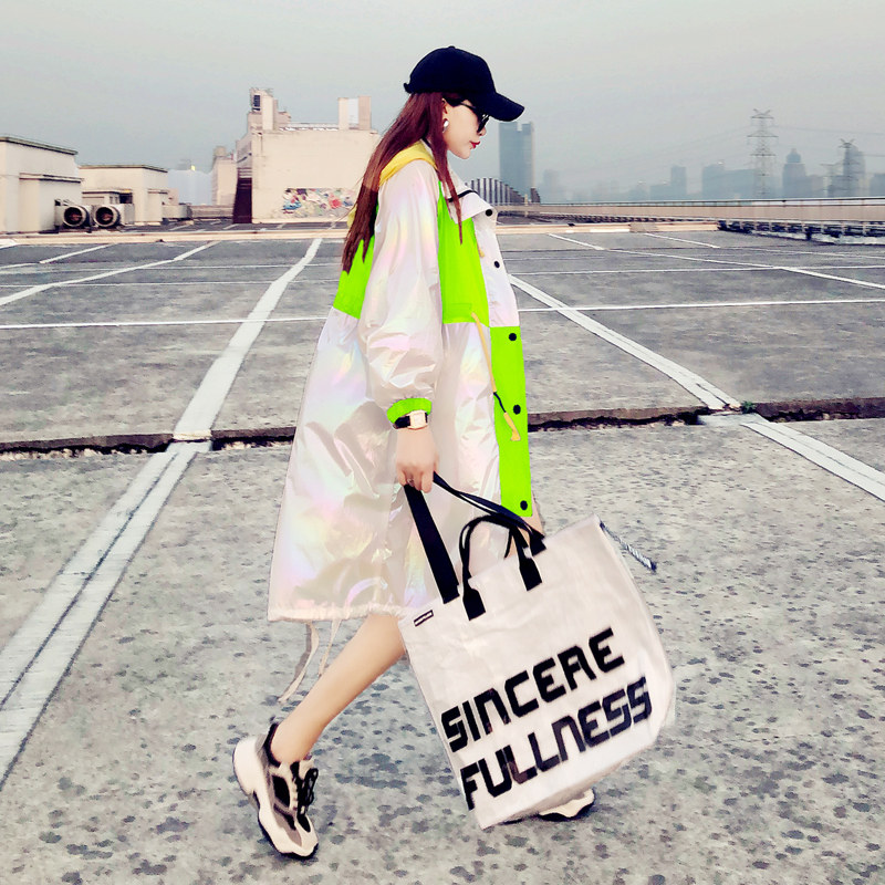 2021 new bright surface color matching fluorescent green sunscreen women's summer thin long-sleeved windbreaker mid-length coat summer