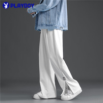 Flowers Playboy White Oversize Pants Male Spring Summer High Street Open Fork Pants Straight Barrel Wide Leg Casual Long Pants