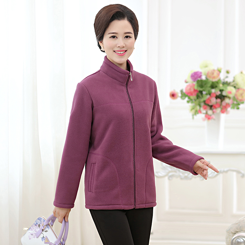 Áo khoác lông cho phụ nữ trung niên mùa xuân và mùa thu mẹ tải áo sơ mi lông cừu 40-50 tuổi Người trung niên áo len lông cừu 60 váy tuổi trung niên