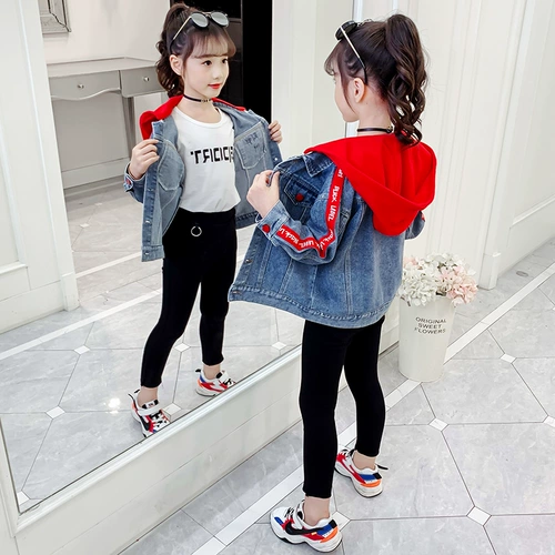 Демисезонная детская джинсовая куртка с капюшоном, осенняя, 2020, в корейском стиле, детская одежда, в западном стиле, подходит для подростков