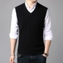 Áo vest nam Hengyuan Xiang dày V cổ áo len tinh khiết không tay đan áo len màu rắn kinh doanh áo len - Dệt kim Vest áo len trung niên