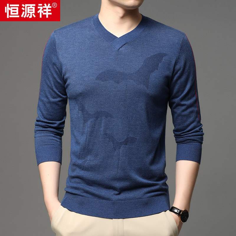 Heng Yuan Xiang new men V neck knitwear young chicken heart neck sweater autumn and winter outfit containing wool bottom shirt tide