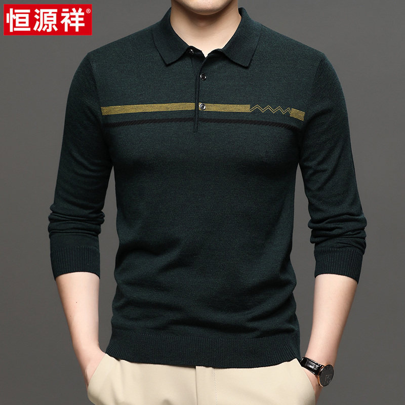 Hengyuan Xiang young and middle-aged men's casual polo shirt autumn new loose long-sleeved base sweater men's top
