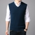 Áo vest nam Hengyuan Xiang dày V cổ áo len tinh khiết không tay đan áo len màu rắn kinh doanh áo len - Dệt kim Vest áo len trung niên Dệt kim Vest