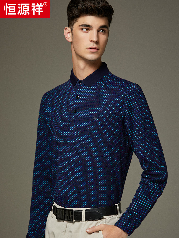 Hengyuan Xiang long-sleeved T-shirt men's youth lapel POLO shirt Men's autumn and winter bottom shirt men's tops