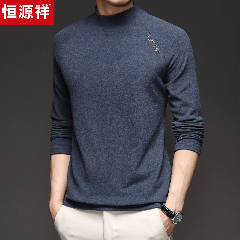 Hengyuan Xiangxiang sleeve T-shirt men spring and autumn coat grinding daddy pure middle-aged half-collar double-face duvet blouse