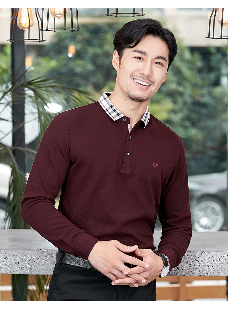 Hengyuanxiang áo thun dài tay nam mùa thu ve áo nam màu rắn từ bi trung niên kinh doanh lỏng lẻo áo sơ mi nam áo polo nam uniqlo
