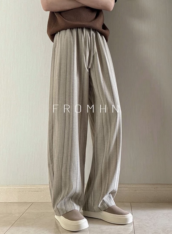 Hn26Ss/Old Money Style Striped High-End Drawstring Casual Pants for Men, Versatile Loose Fit, Drapey, Slimming, Thin Long Pants Hn26Ss/Old Money Style Striped High-End Drawstring Casual Pants for Men, Versatile Loose Fit, Drapey, Slimming, Thin Long Pants