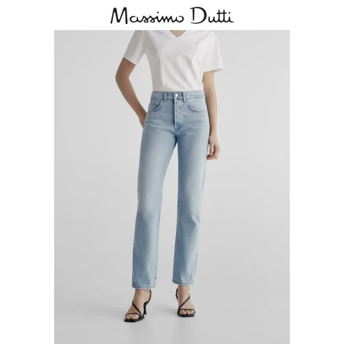 Massimo Dutti, летние прямые свободные джинсы для отдыха, коллекция 2023, по фигуре, облегающий крой, высокая талия