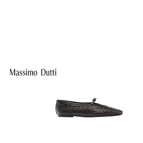 Massimo Dutti Женская обувь, весна 2026, новые балетки из мягкой кожи с крокодиловым узором 11549650700