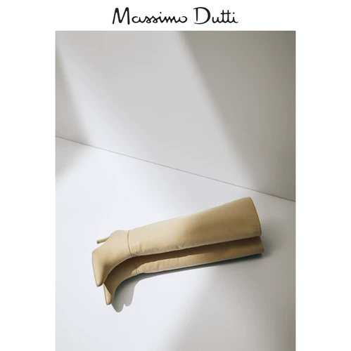 Massimo Dutti, сливочные высокие сапоги на высоком каблуке, ограниченное издание, из натуральной кожи