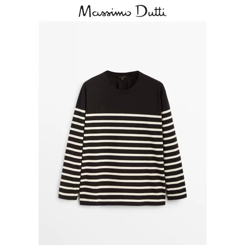 Массимо Датти Женская полосатая хлопчатобумажная футболка женская повседневная футболка 06833538800