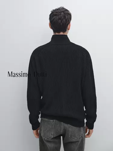 Осенне-зимняя новая мужская одежда Massimo Dutti 2025, новинка повседневного ленивого стиля, вязаный кардиган с высоким воротником из мягкой восковой шерсти 01055231800