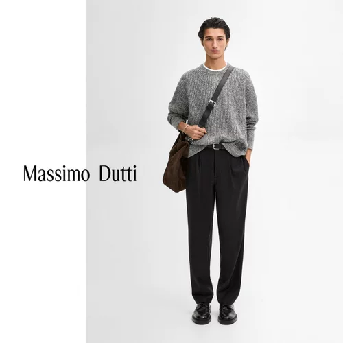 Весна новый продукт Massimodutti мужская одежда 2025 Новый повседневной простой простой стиль серый круглый свитер с длинным рукавом 00909397807