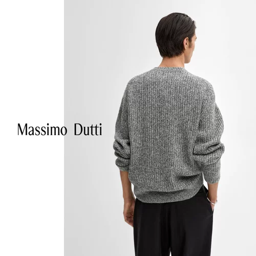 Весна новый продукт Massimodutti мужская одежда 2025 Новый повседневной простой простой стиль серый круглый свитер с длинным рукавом 00909397807