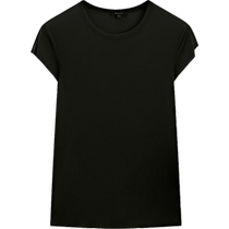 Summer new MassimoDutti2024 womens American casual slim version slim black right shoulder round neck short-sleeved T-shirt 06828114800