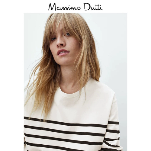 Осенняя и зимняя скидка Massimo Dutti Женская полосатая полосатая хлопчатобумажная ламская досуга Top T -Fork 06833538251