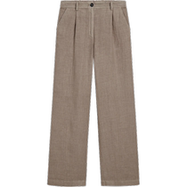 Summer new Massimo Dutti 2024 womens clothing casual commuting style relaxed brown pure linen ruffled wide-leg pants 05071970806