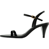 Discount season Massimo Dutti womens shoes 2024 summer new style black simple thong leather high-heeled sandals 11614350800