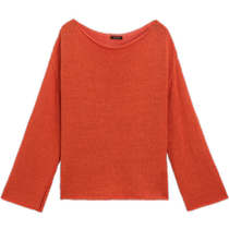 New Season Special MassimoDutti2024 Womens Red Casual Lazy Wind Relaxed Lightweight Boat Neck Long Sleeve Sweater 05695615675