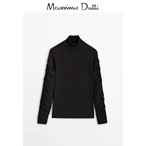 Massimo Dutti, черный приталенный дизайнерский трикотажный свитер, 2023