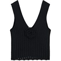 Summer new MassimoDutti2024 womens holiday style black rose flower knitted V-neck camisole sleeveless T-shirt 05703531800