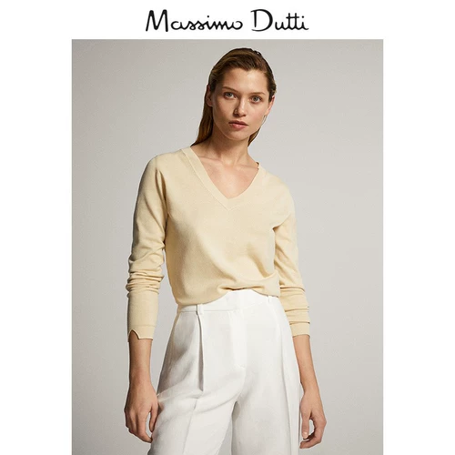 Massimo Dutti, цветной тонкий трикотажный свитер, V-образный вырез
