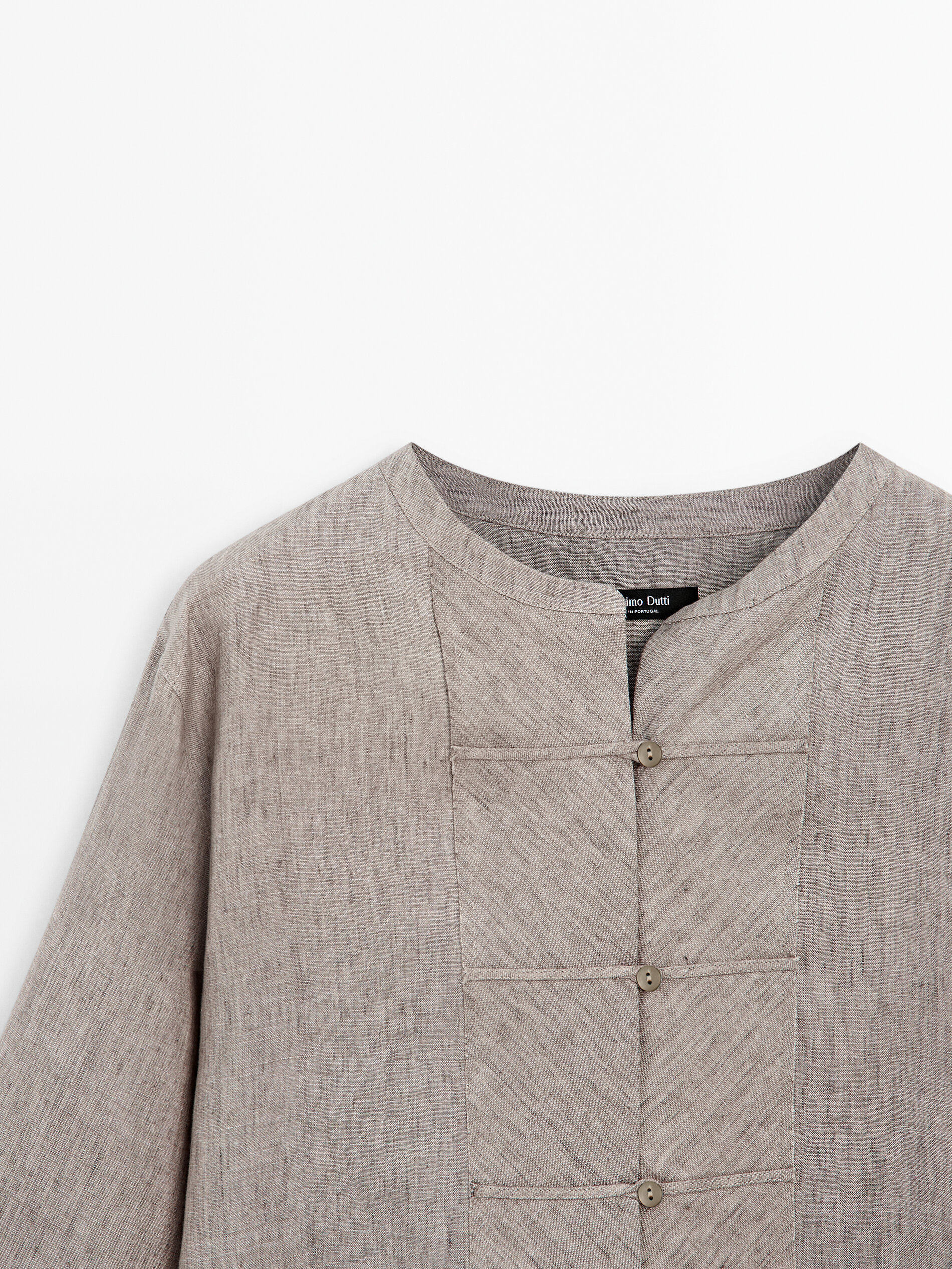 Massimo Dutti, демисезонная элегантная коричневая рубашка с круглым воротником, китайский стиль 