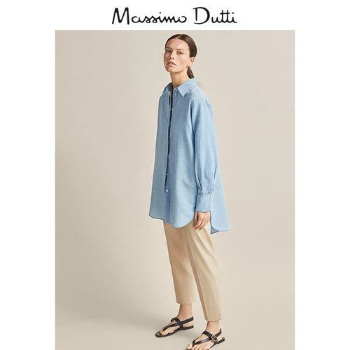 Специальное предложение выбрано Massimo Dutti Women's Women's Formant Увеличенная версия хлопка/льняного цвета покрытия с длинными -насыщенными свободными топами 05102548390