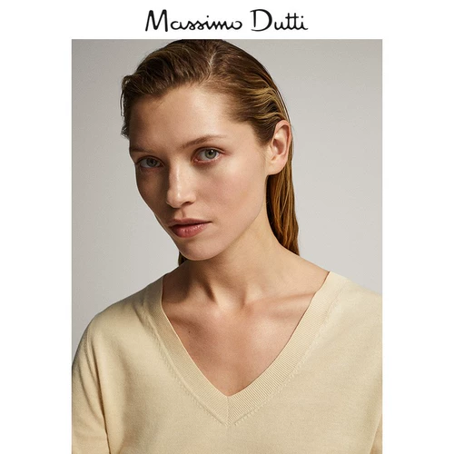 Massimo Dutti, цветной тонкий трикотажный свитер, V-образный вырез