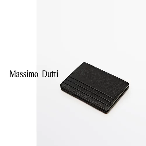 Massimo Dutti, демисезонный черный картхолдер, бумажник, новая коллекция, из натуральной кожи