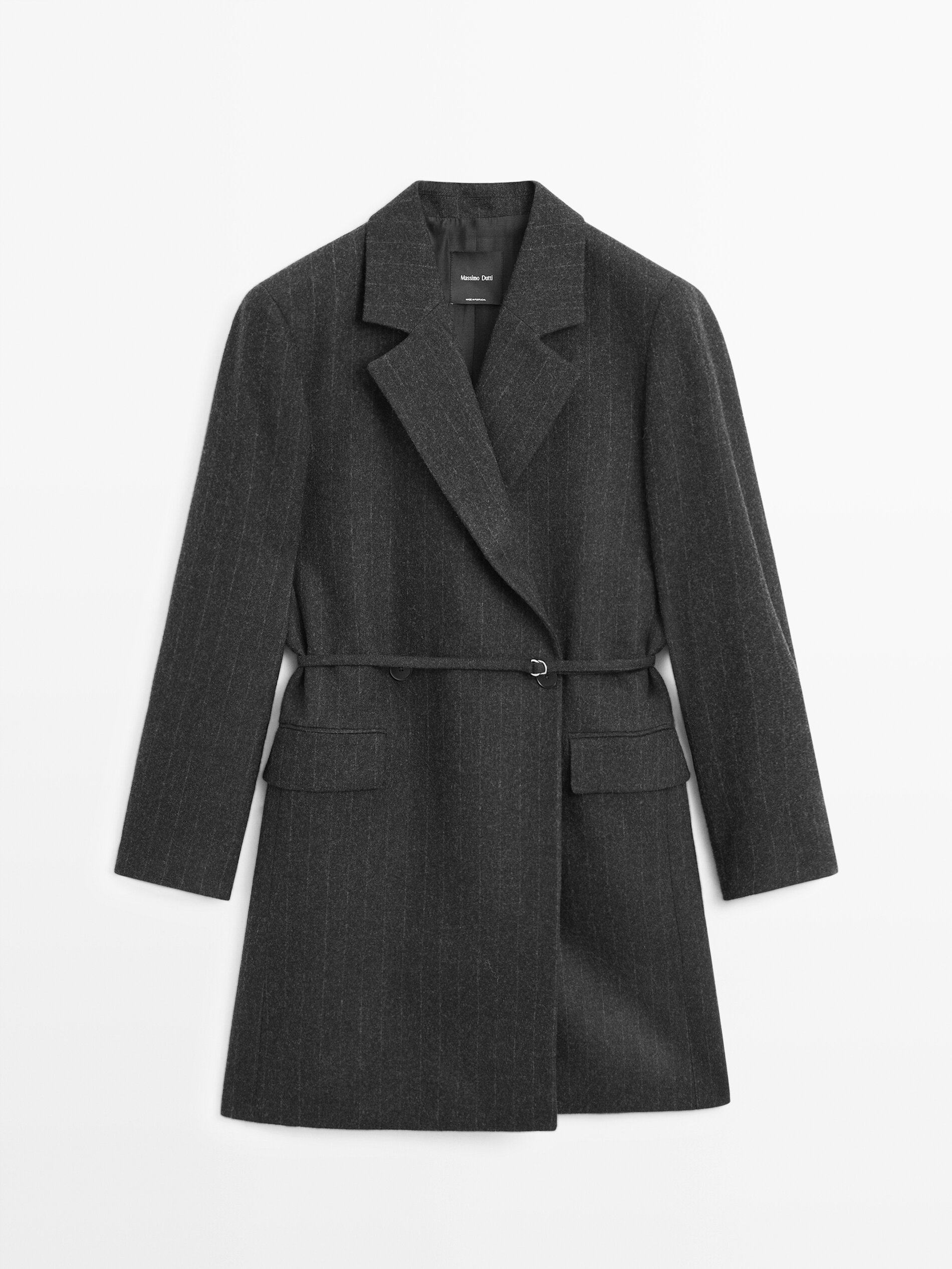 Новинка зимний осеннний MassimoDutti2025 женщины Свет и способный темперамент Коммутирующий стиль длинная модель кружево полоса костюм пальто 06054901802 
