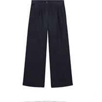 Summer new Massimo Dutti2024 womens casual commuting style dark blue thin pure linen ruffled wide-leg trousers 05071970407