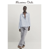 Летняя новая мастерская 20124 Женская одежда Sky Blue French French Leisure, прилежный, легкий, чистый льняной длинные рукава