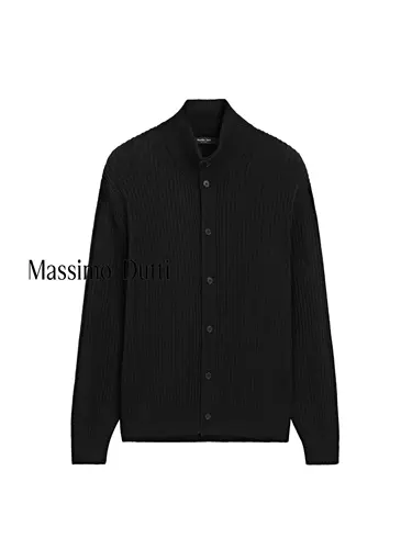 Осенне-зимняя новая мужская одежда Massimo Dutti 2025, новинка повседневного ленивого стиля, вязаный кардиган с высоким воротником из мягкой восковой шерсти 01055231800