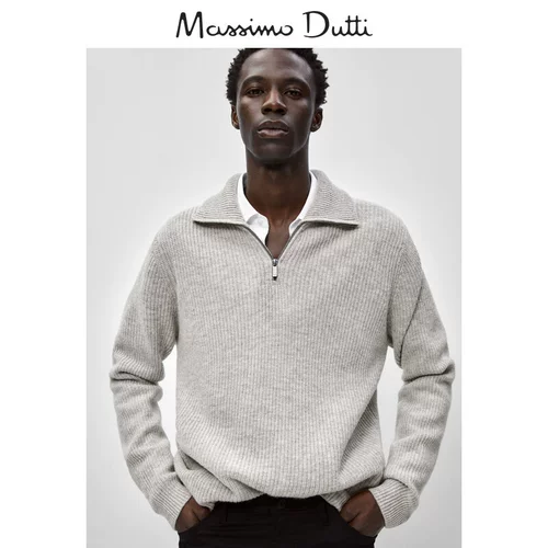 Massimo Dutti, шерстяной трикотажный свитер для отдыха с молнией, высокий воротник, на молнии