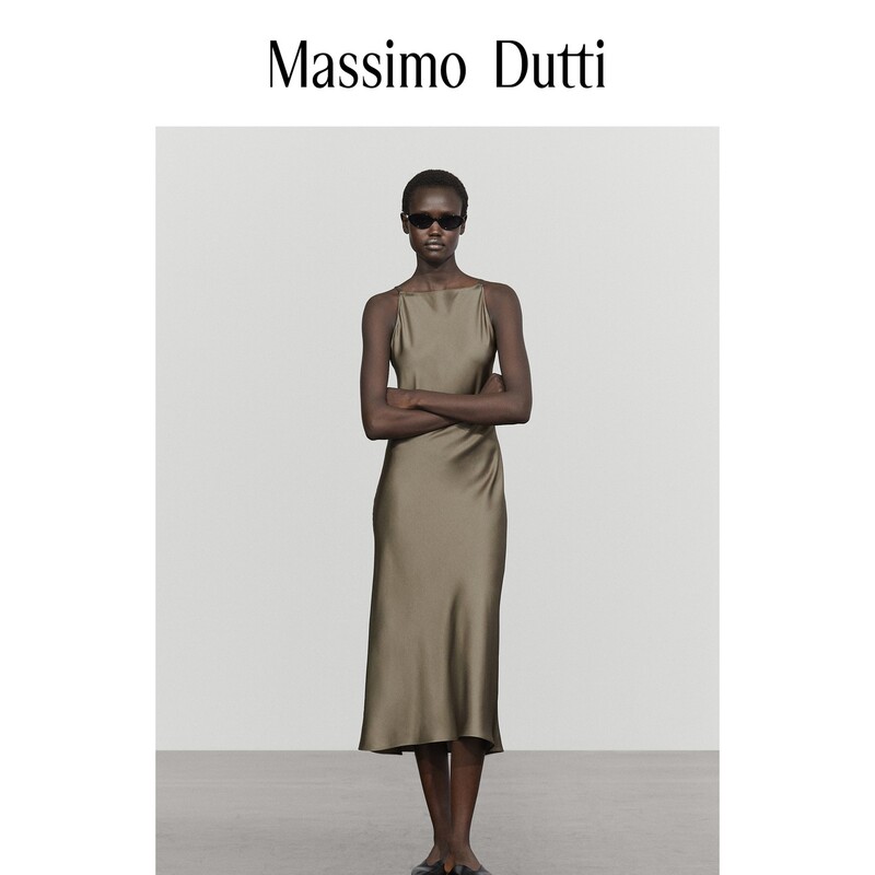 Autumn New Style Massimo Dutti 2026 Women's Clothing French Resort Style Satin Elegant Mid-Length Sleeveless Dress 06655510500